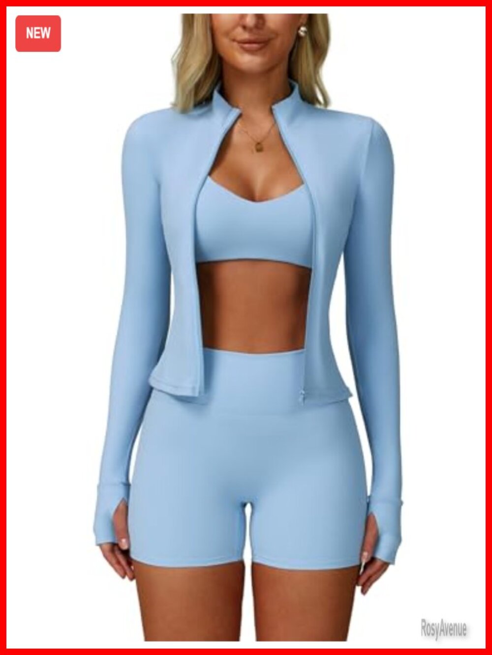 Women's 3-Piece Workout Set Zip Jacket Sports Bra Shorts Gym Yoga Activewear
